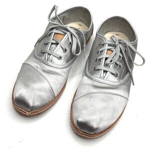 Toms Cordones Satin Polka Dot Lace Up Flat Sneakers Womens 8 Silver Rose Gold